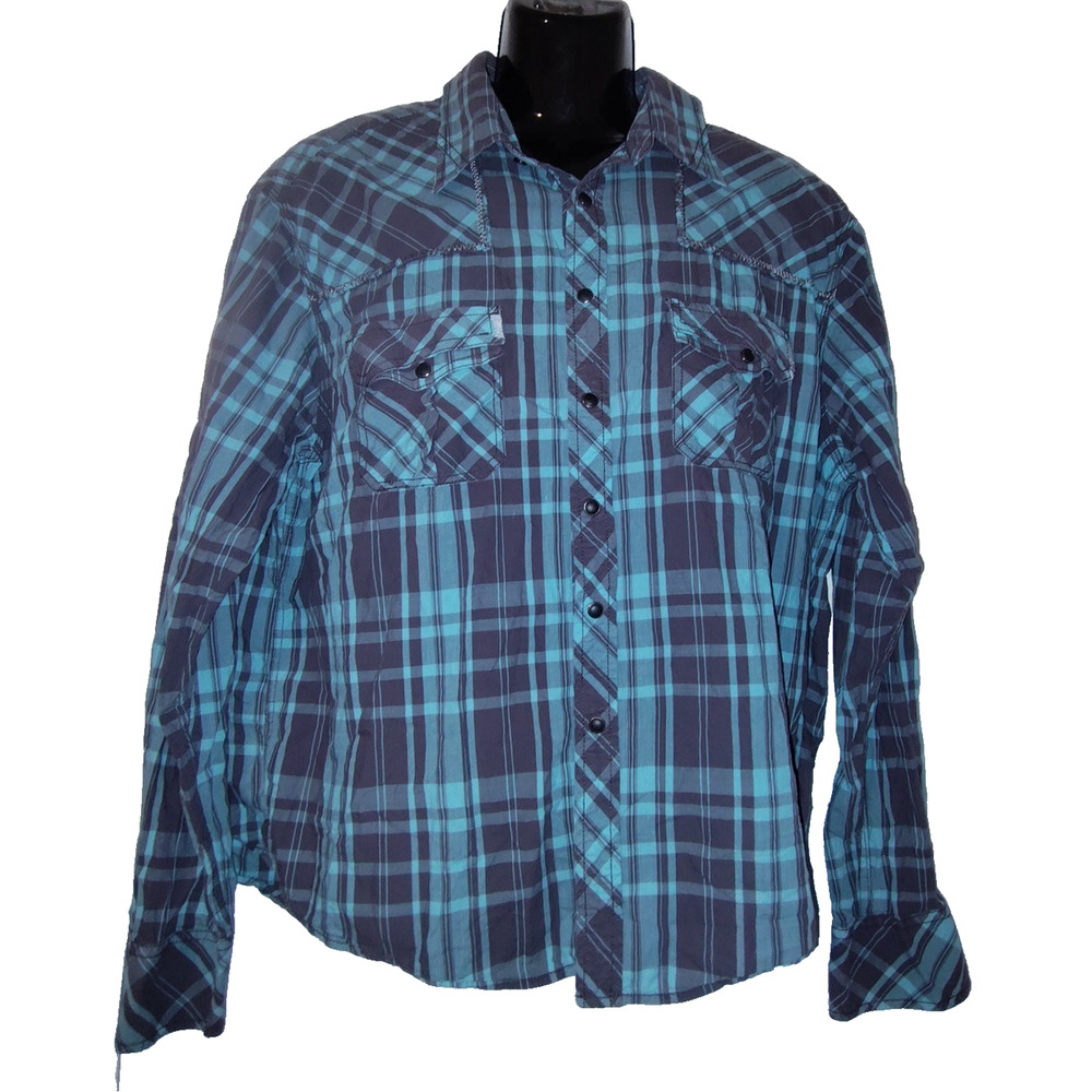Rock & Roll Cowboy Men’s Blue Plaid Shirt Size XXL BG16